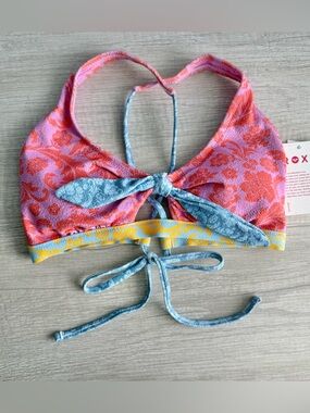 Roxy Juniors' Tapestry Patchwork Front Tie Bikini Top Size Small